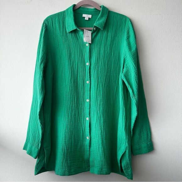 J. Jill Cotton-Gauze Split-Hem Tunic in green - Picture 2 of 7